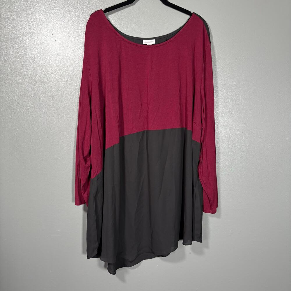 Avenue Burgundy & Black Colorblock Tunic Length Top - 30/32 - Women's Plus Size